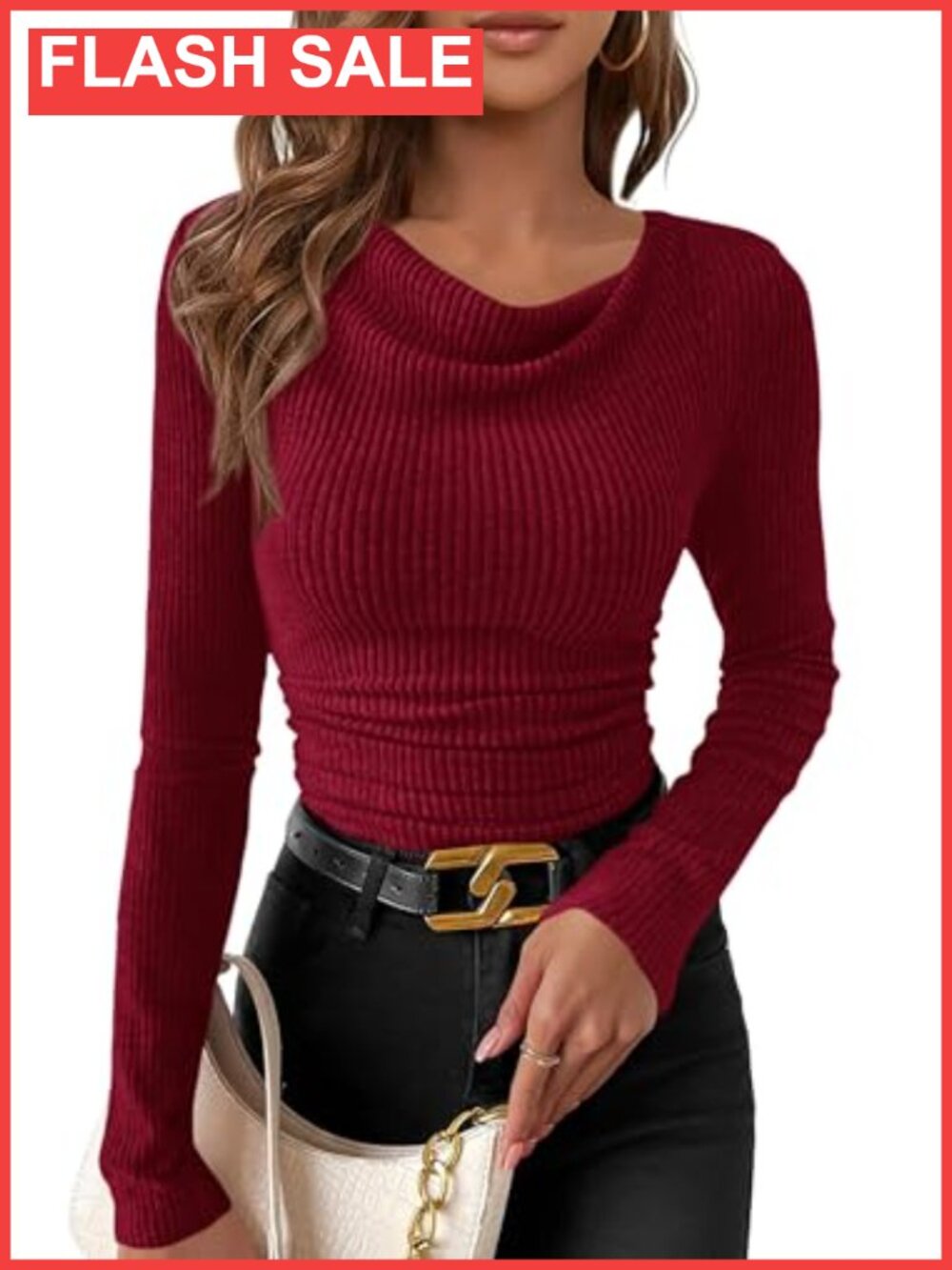 Womens Cowl Neck Ruched Crop Top Long Sleeve Ribbed Knit Fitted Fall Shirt